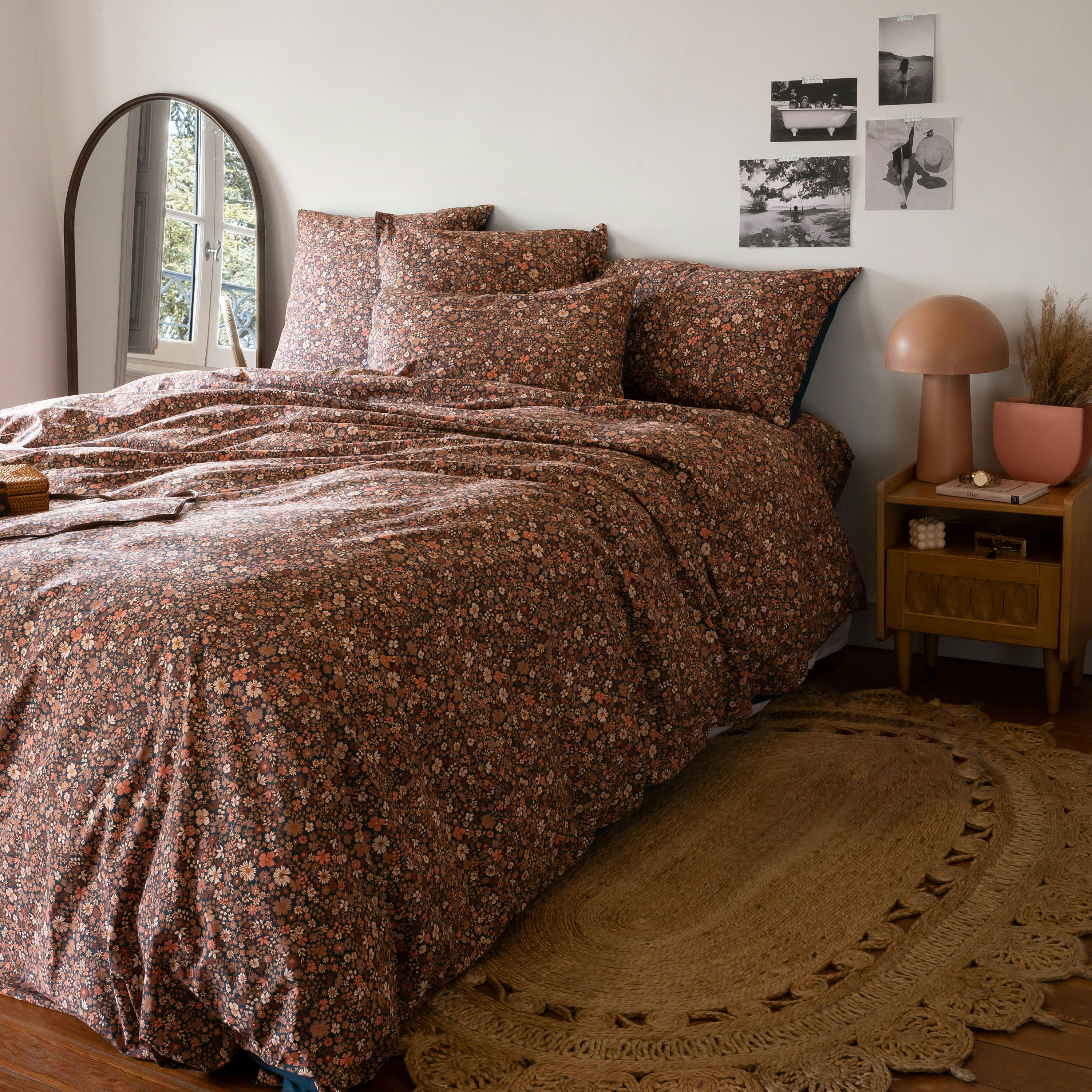 NEO - Housse de couette Bleu Prusse Floral imprimé bleu 260 x 240 cm