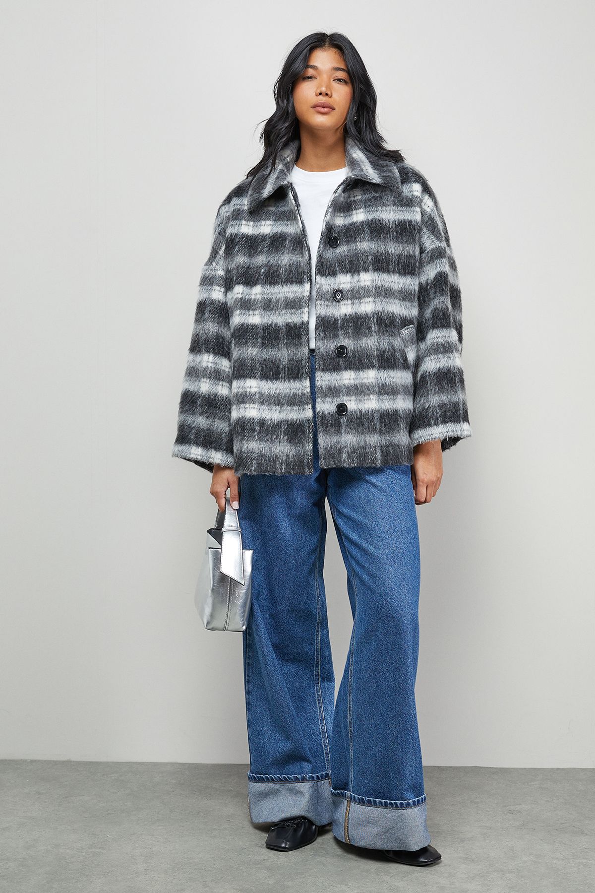 Warehouse Check Oversized Short Car Coat