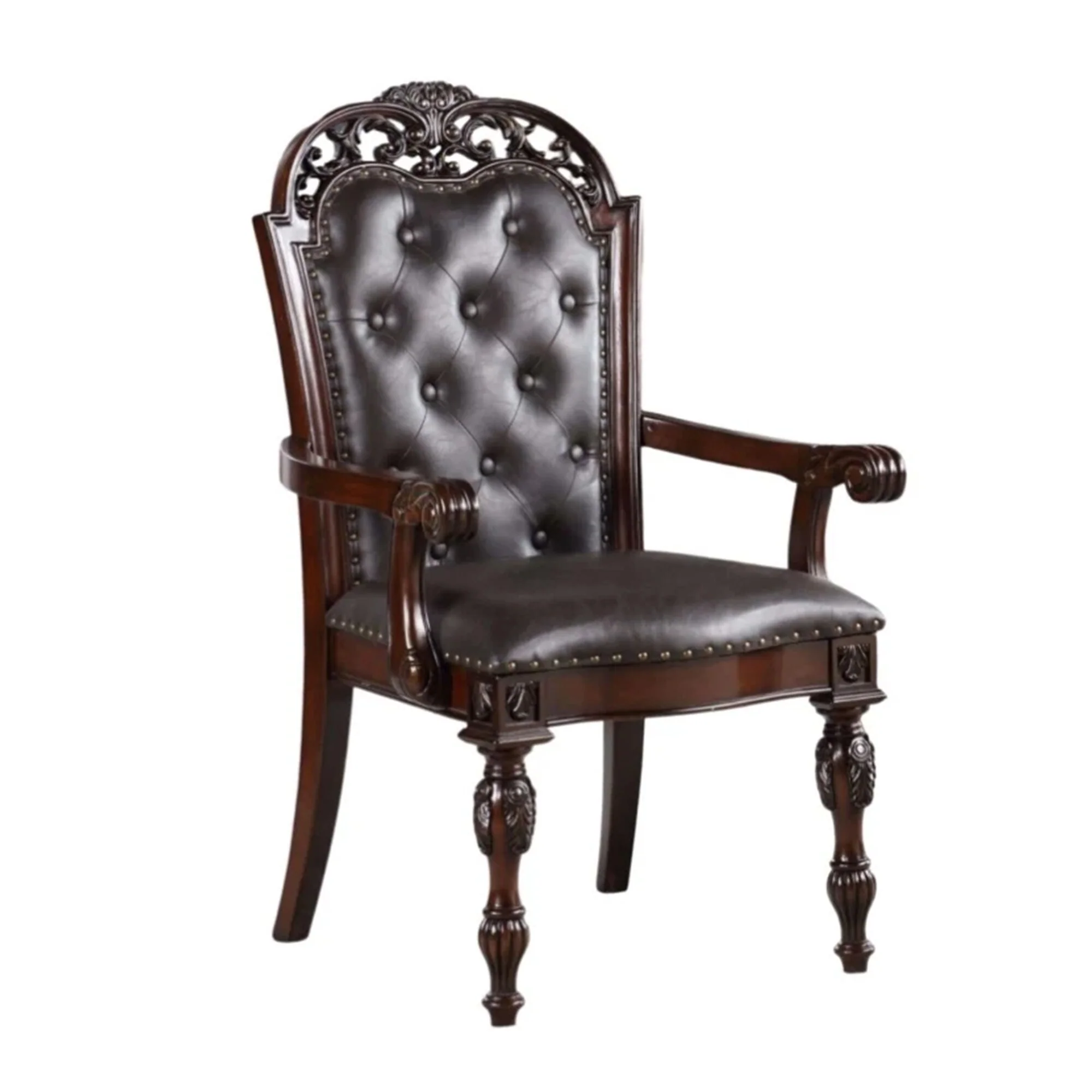 Eva 7pc Dining Table and Chair Set, Brown Faux Leather, 72-93 Inch