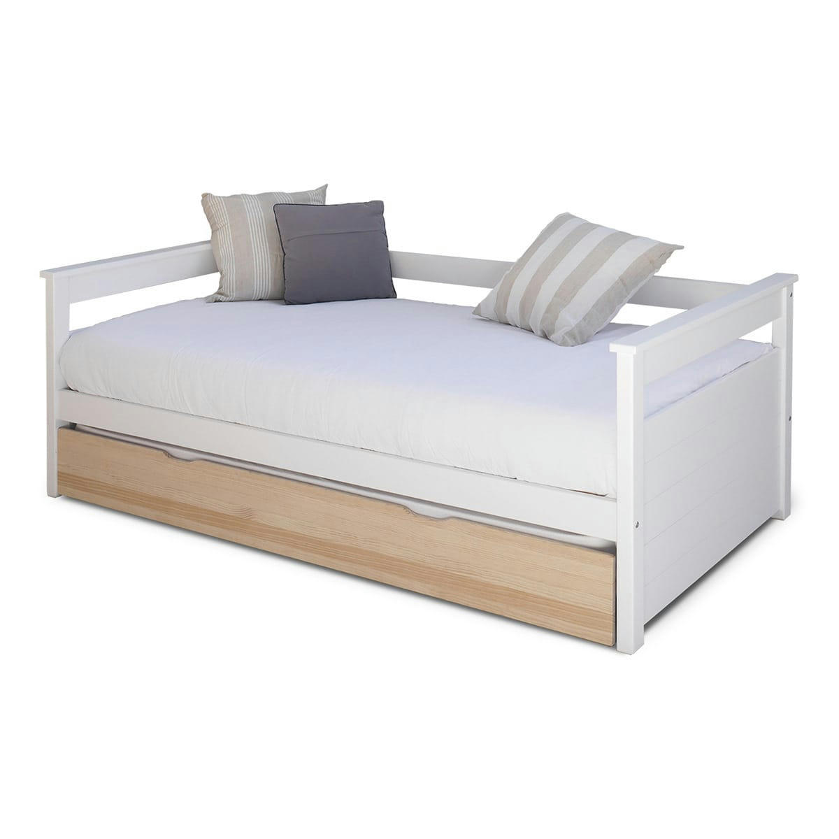 IZAO - Lit banquette gigogne 90x190 cm bois massif blanc et bois