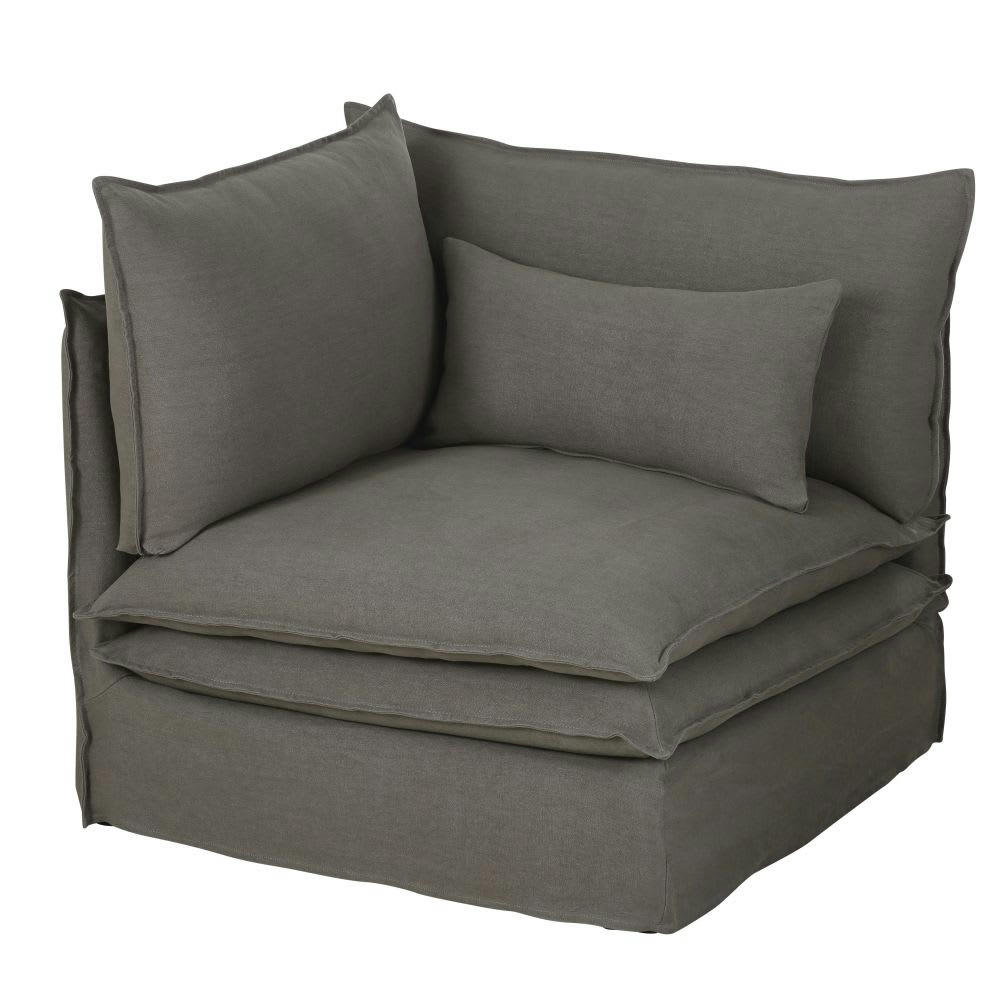 Pompei - Angle pour canapé modulable en lin épais gris