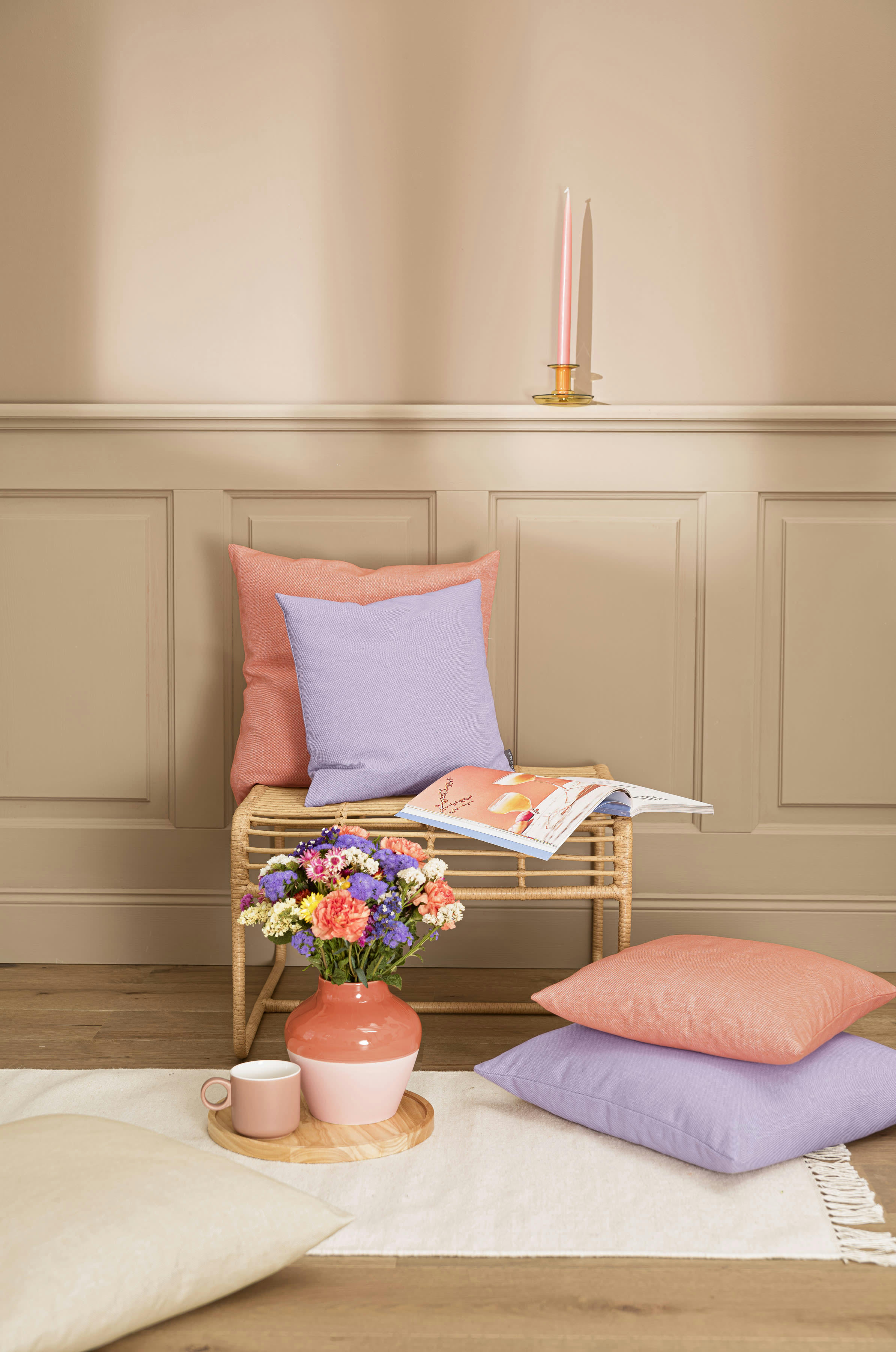 RIVA - Housses de coussin jacquard chiné mauve -Lot de 2-40x40