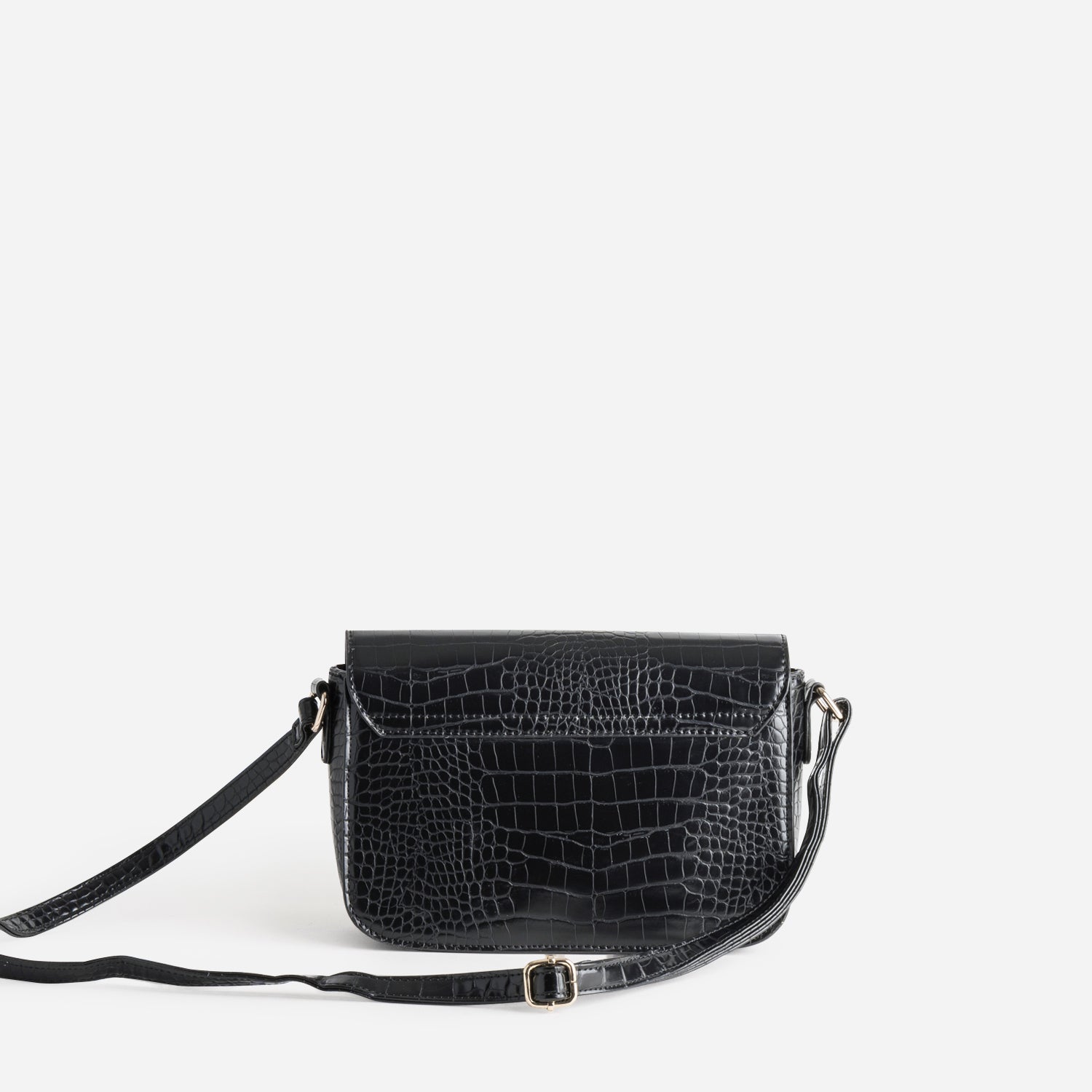 Sac à main noir embossage effet croco