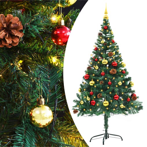 NNEVL Artificial Christmas Tree with Baubles and LEDs Green 150 cm