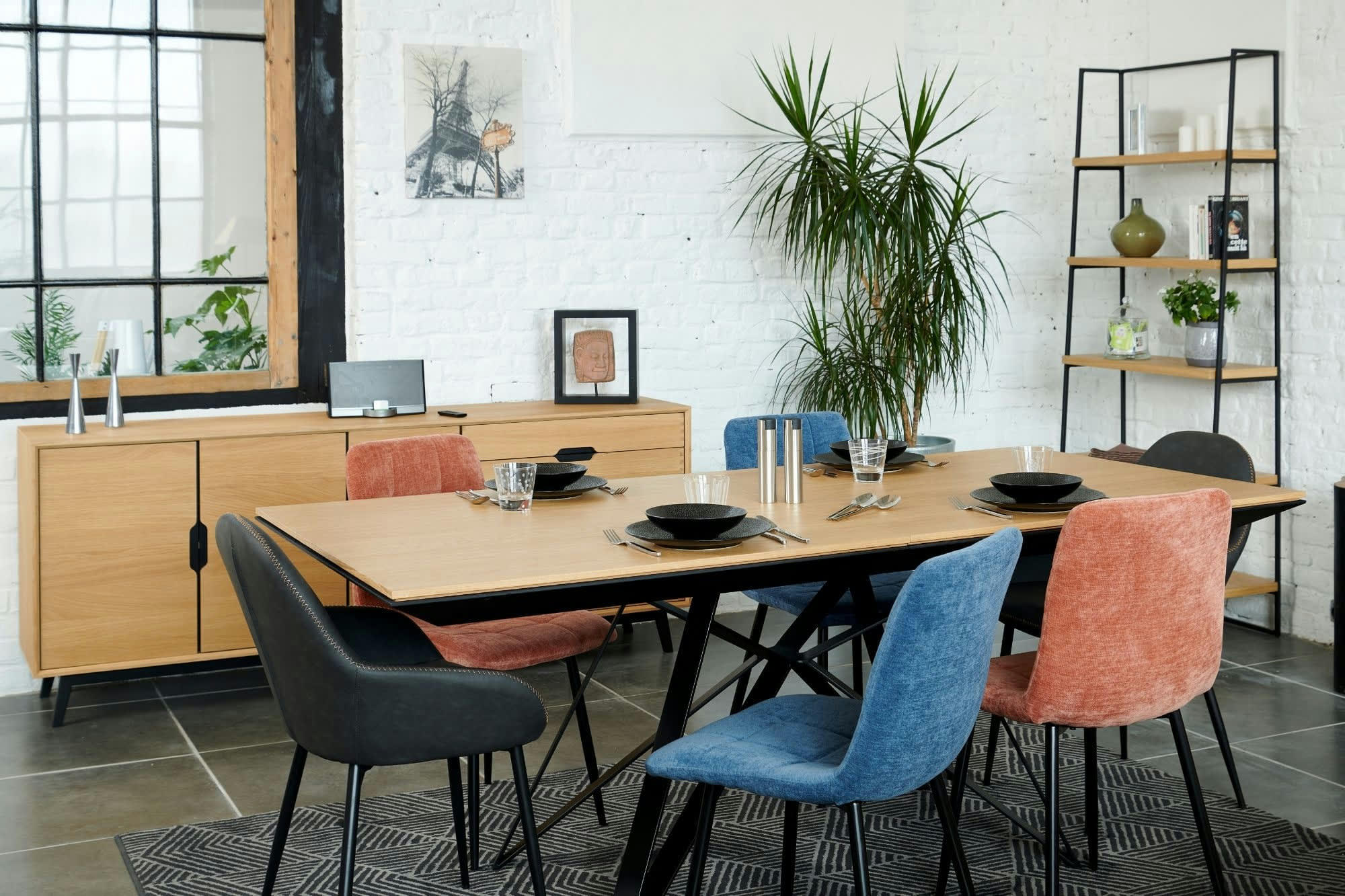 BRIGHTON - Table en finition bois extensible finition bois/métal L200/292