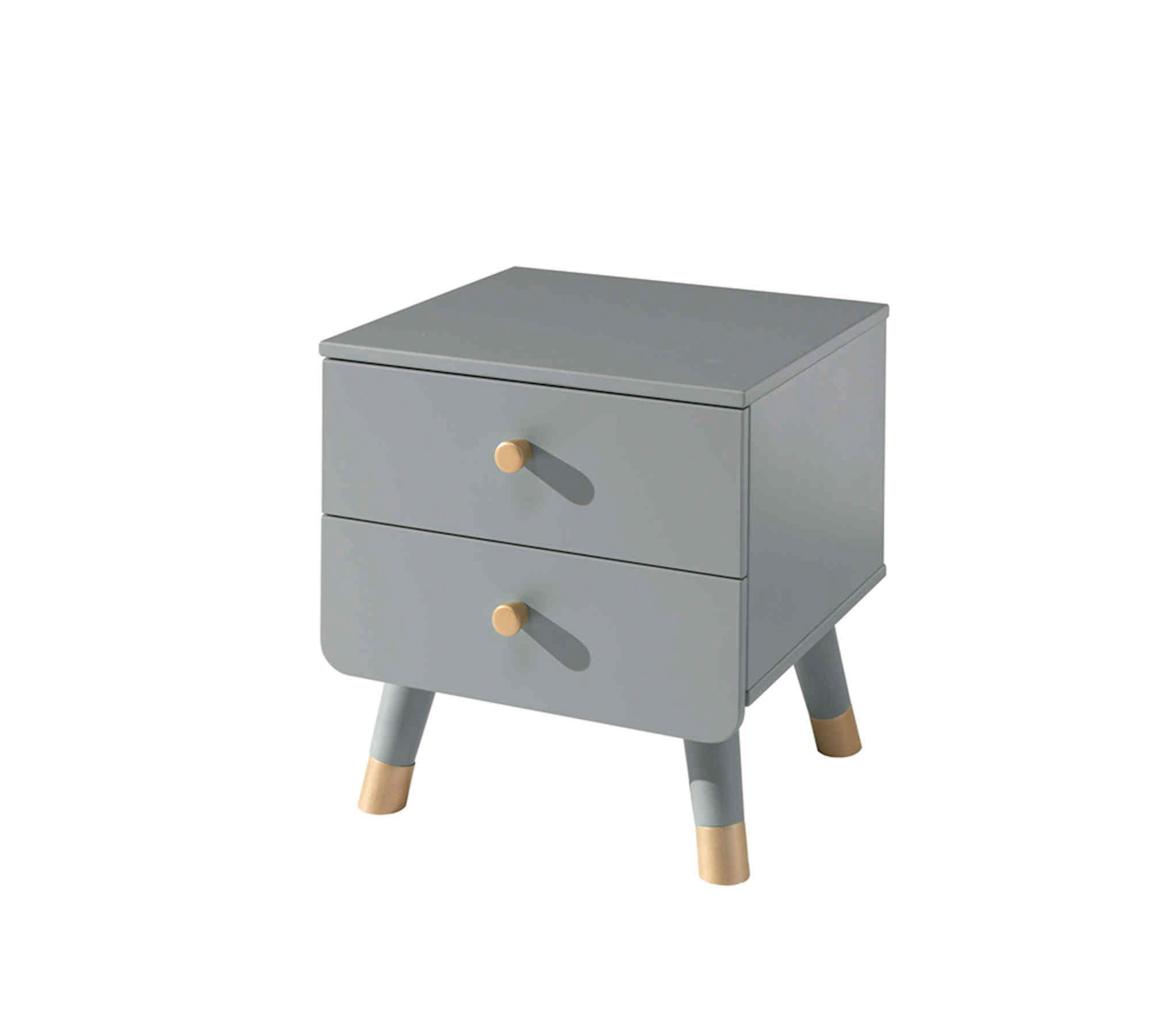 - Lit 90x200 en bois massif gris table de chevet gris 2 tiroirs