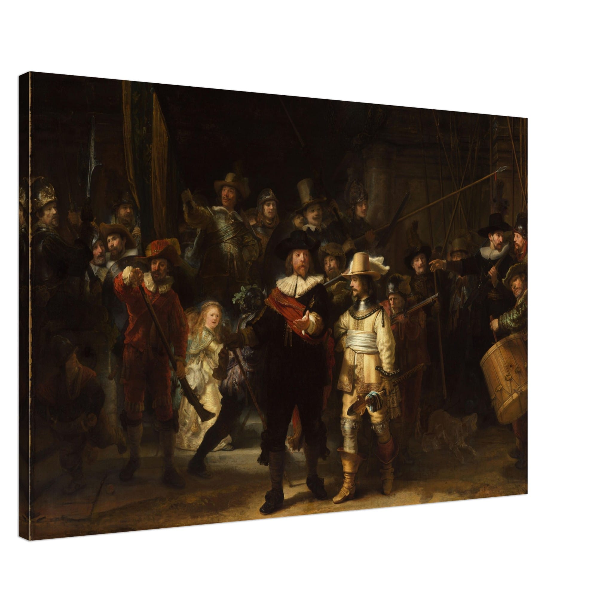 Artfulprints Canvas Rembrandt van Rijn - De nachtwacht canvas - 90x60 cm - Bruin