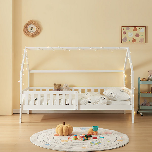 Lit cabane Ydre bois de pin 90 x 200 cm blanc en.casa