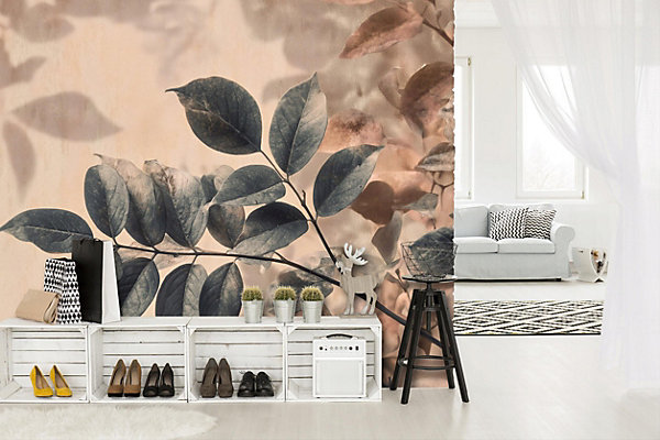 Papier Peint Panoramique Intissé Feuilles Abstrait Beige - 350x250 cm - Papier Peint Chambre et salon