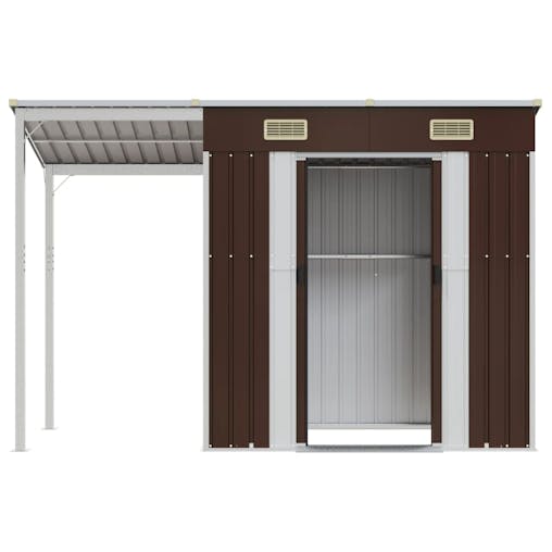 NNEVL Garden Shed with Extended Roof Brown 277x110.5x181 cm Steel