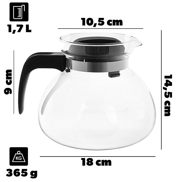KADAX Pichet à thé résistant à la chaleur avec couvercle, verre, noir, 1,7 L