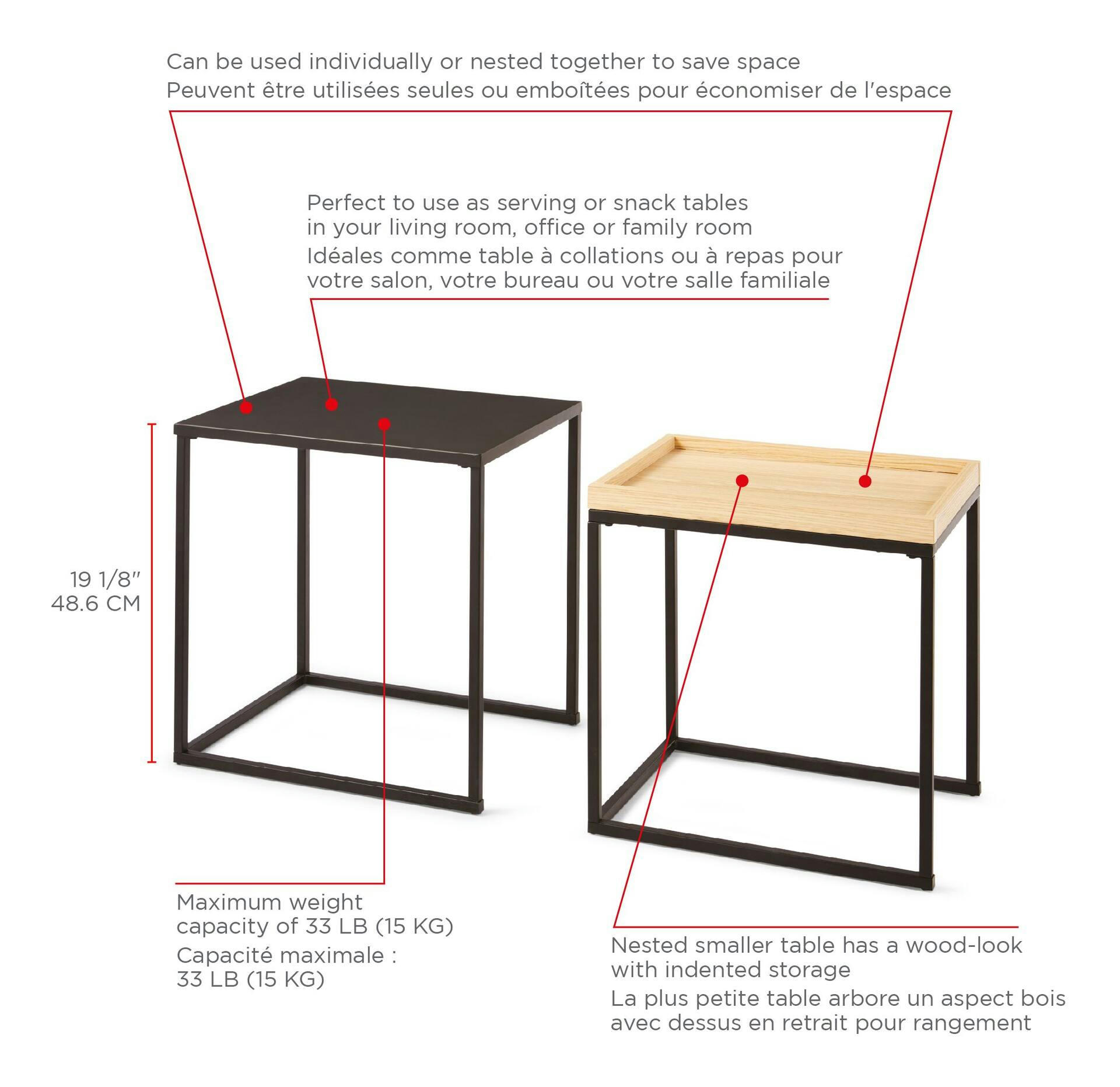 CANVAS Carbon Nesting Side Tables With Storage Tray (2-Piece Set), Black