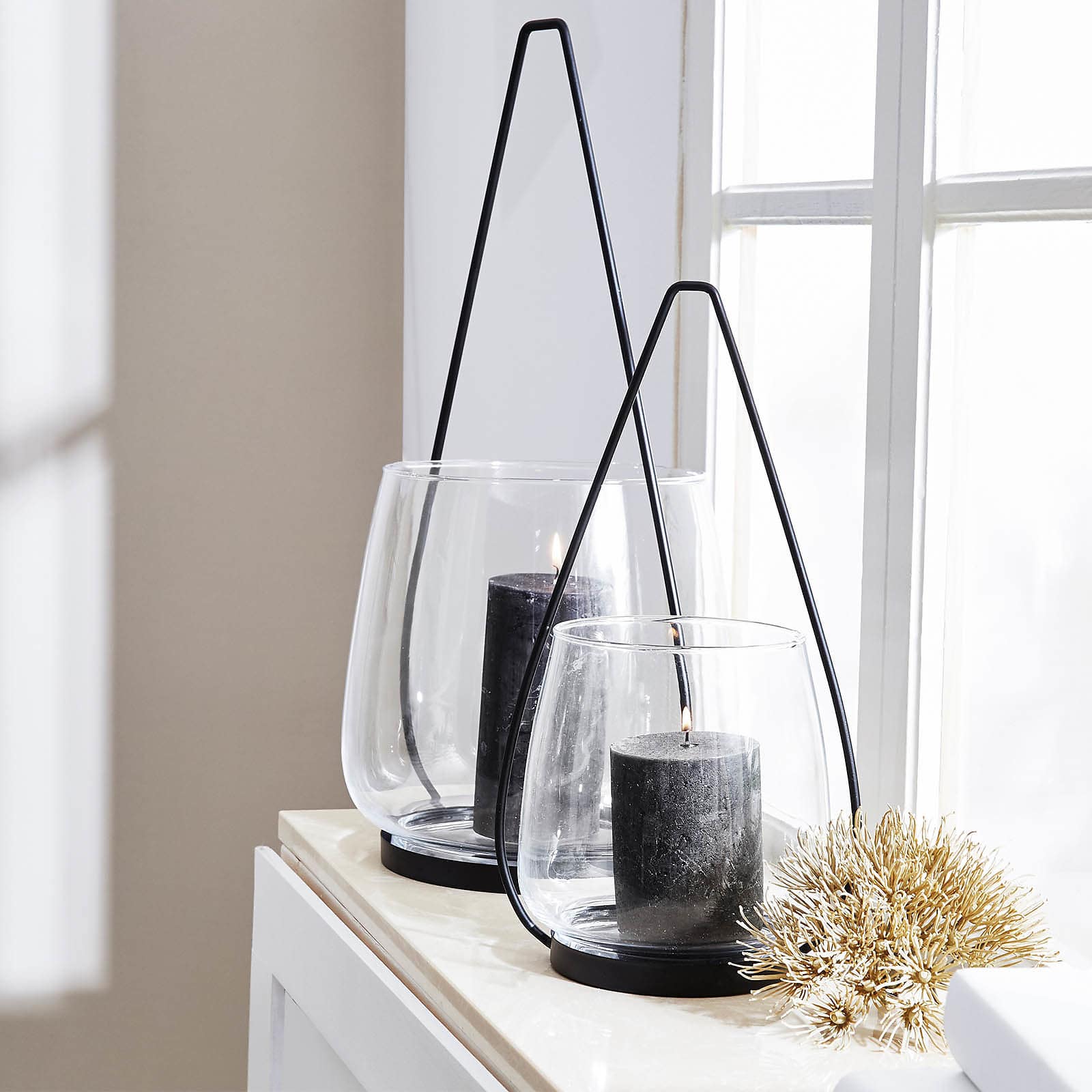 Windlicht Modern Schwarz, ⌀ 15 cm, H 340 mm