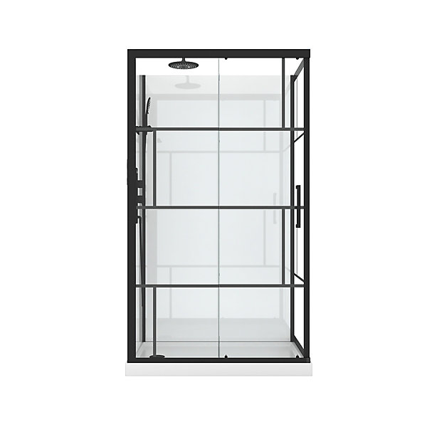 Cabine de douche l.80 x L.110 x H.210 cm – mitigeur mécanique, blanc et noir effet verrière, Galedo Graphic