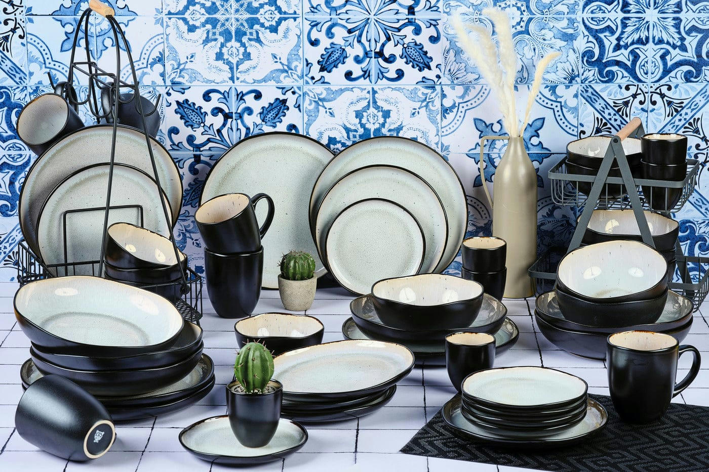 REACTIV - Set vaisselle 48 pièces en grès blanc