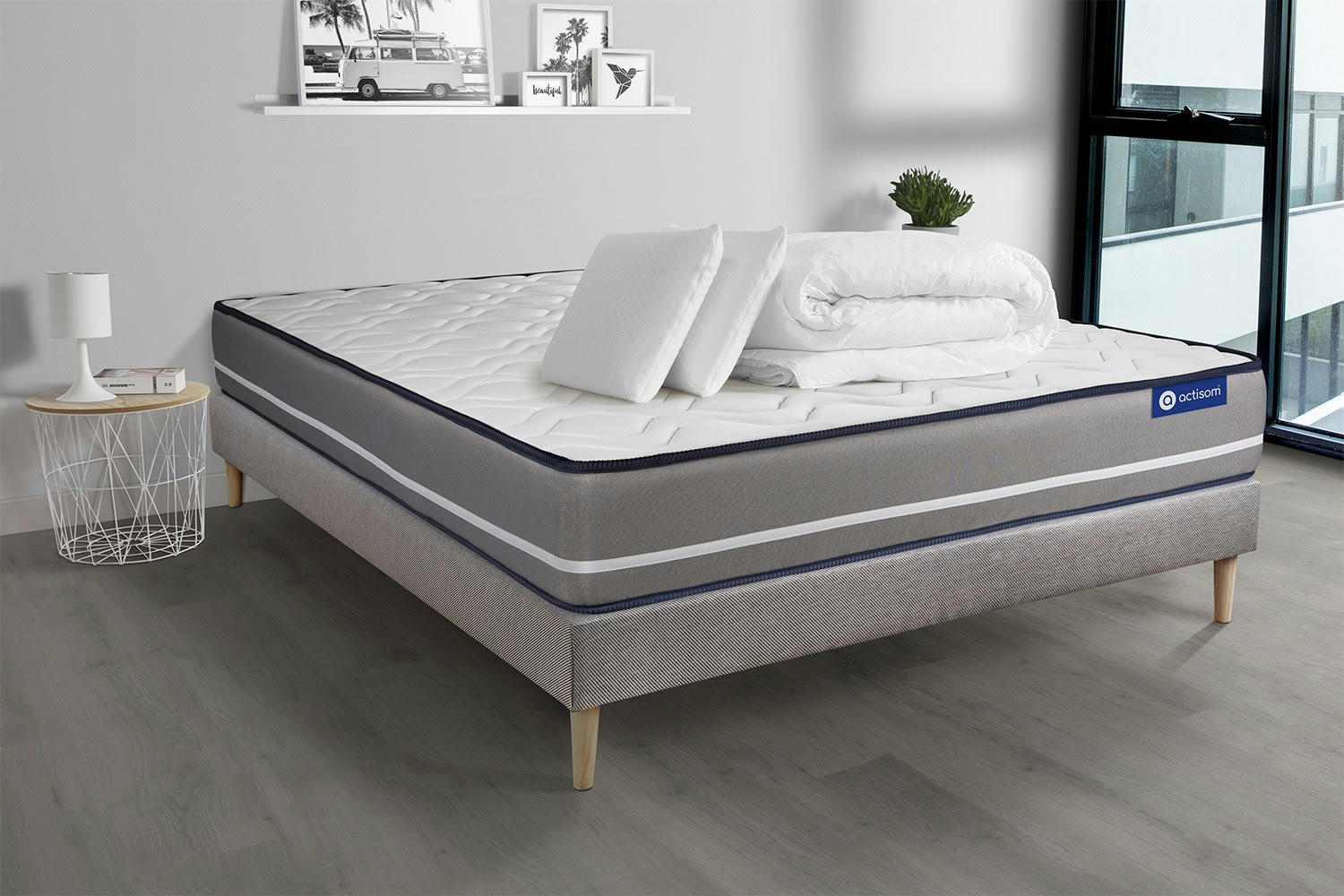 ACTILATEX PUR - Pack prêt à dormir 140x200 cm sommier kit gris