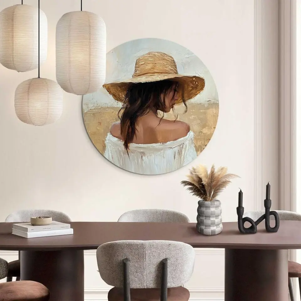 Glasschilderij Onder de strohoed - &Oslash; 70 - Beige