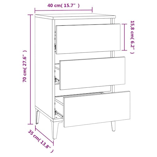 NNEVL Bedside Cabinet Brown Oak 40x35x70 cm Engineered Wood