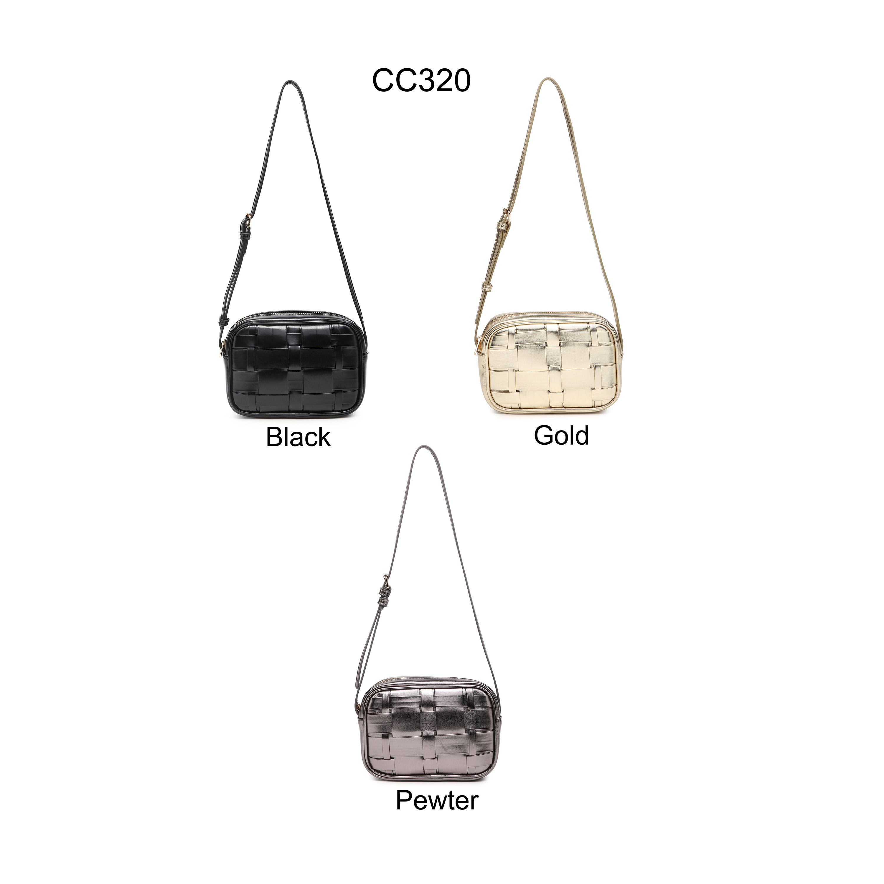 JFY Woven Interlaced Pattern Metalic Pu Zip Top Shoulder Bag