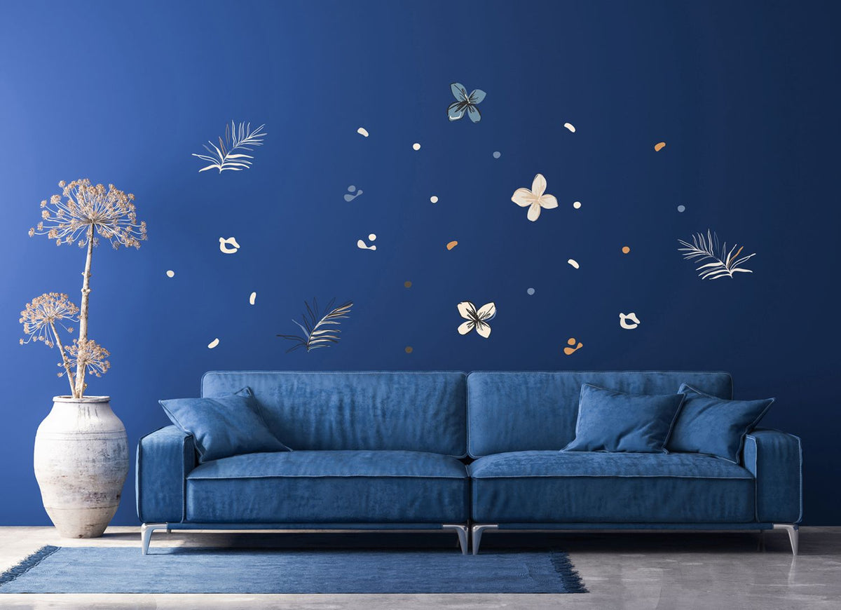 Sanders & Sanders muursticker bloemmotief beige, blauw en oranje - 65 x 42.5 cm - 601341
