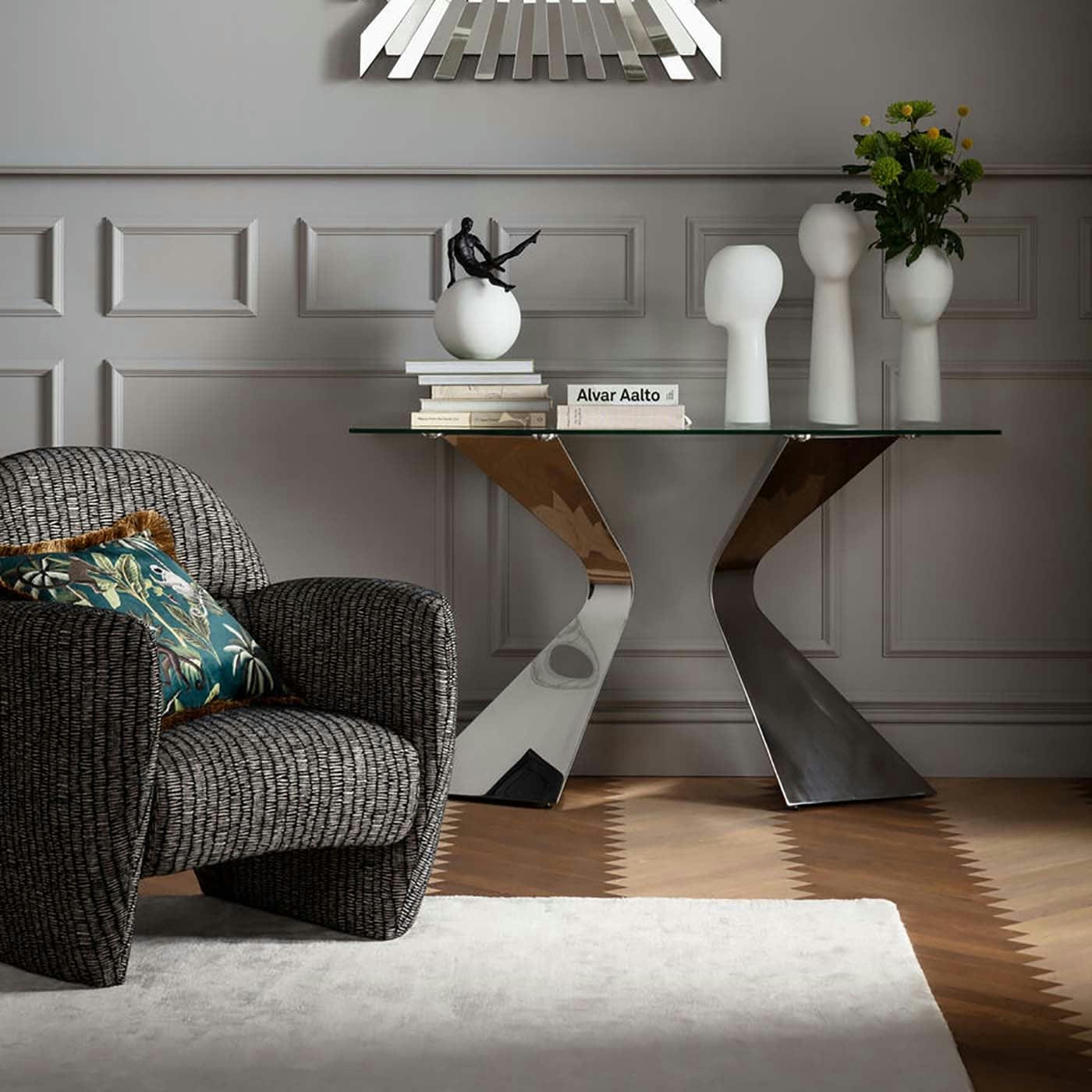 GLORIA - Console en verre et acier chromé