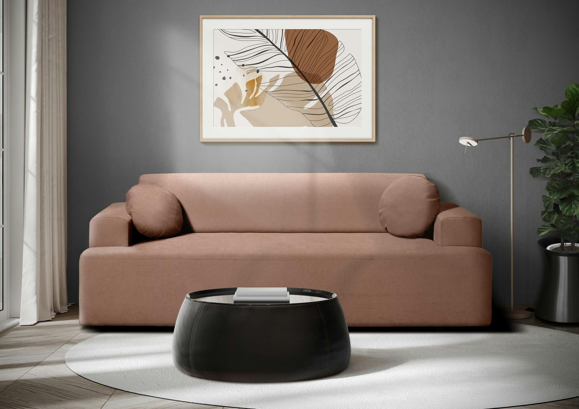 GALA - Canapé fixe 3 places  en tissu rouille