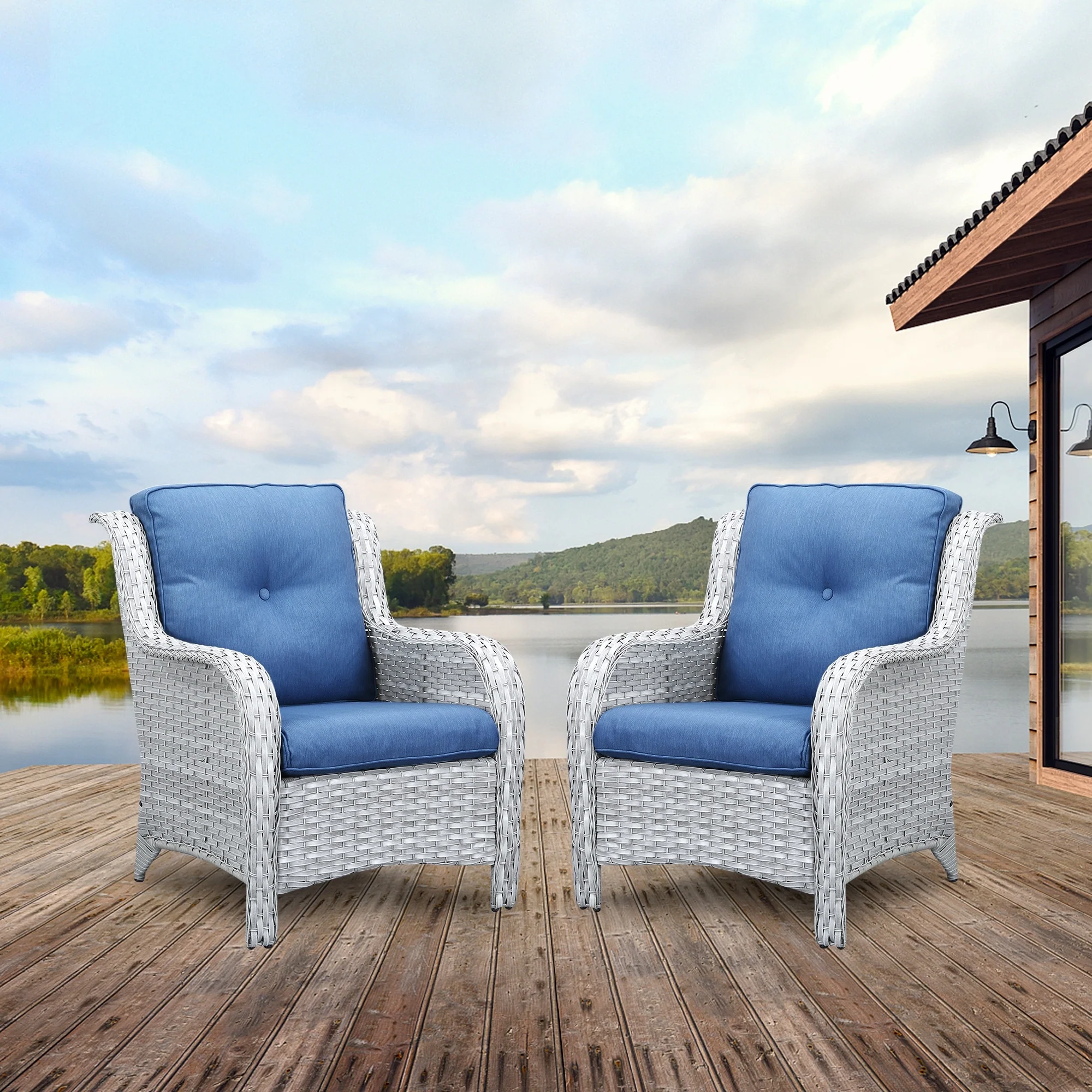 Pocassy Patio PE Wicker Chairs Rattan Dining Chairs