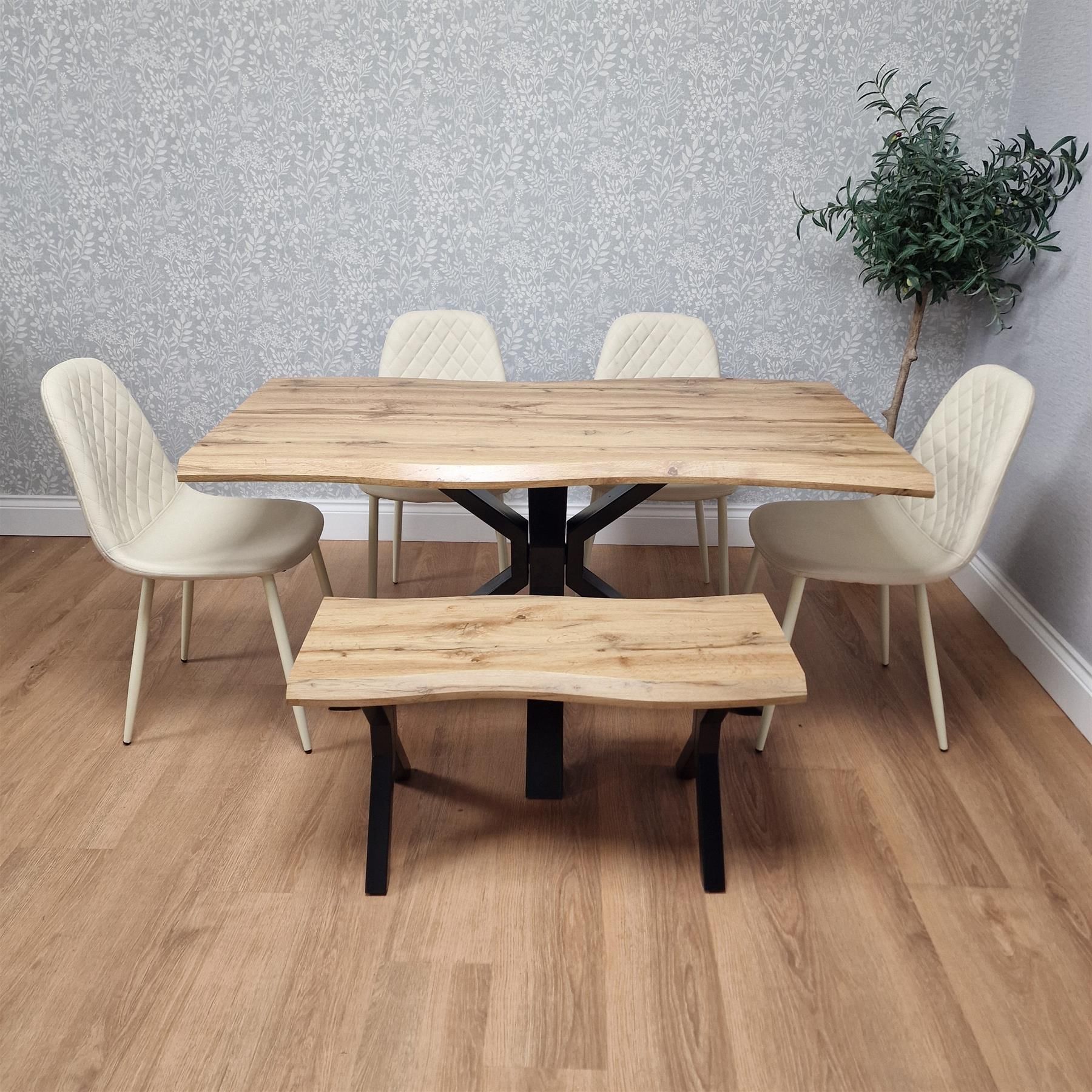 KOSY KOALA Modern Dining Table Set with 4 Cream Chairs and 1 Bench for Kitchen
