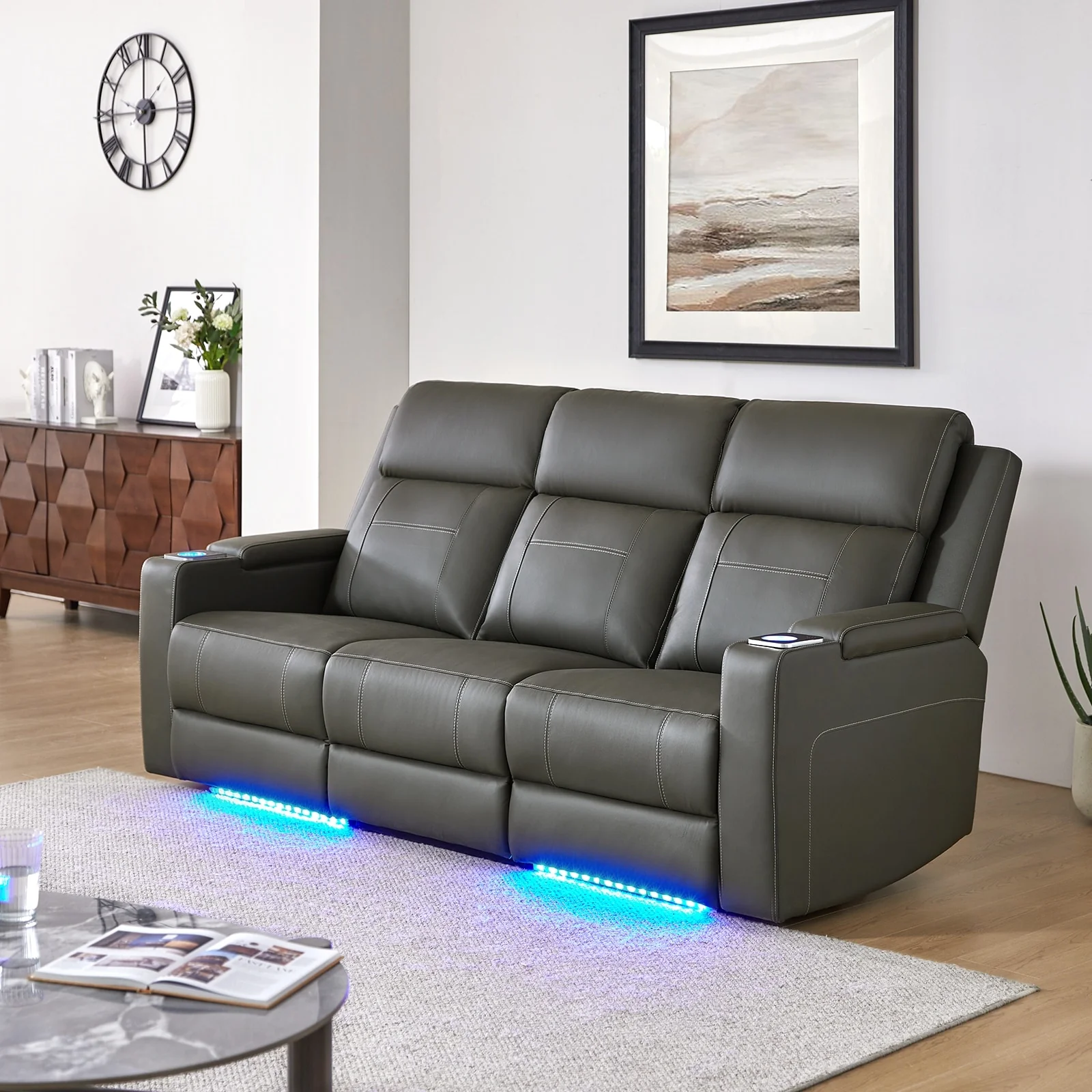 Dolores 82.5 Wide Genuine Leather Power Reclining Sofa with Storage and Cup Holder by HULALA HOME