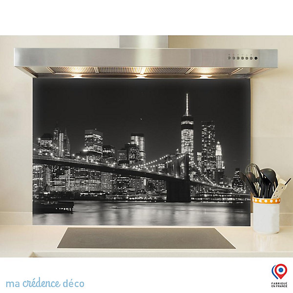 Crédence cuisine fond de hotte New-York Brooklyn - L Verre trempé x H 90 cm - MaCrédenceDéco
