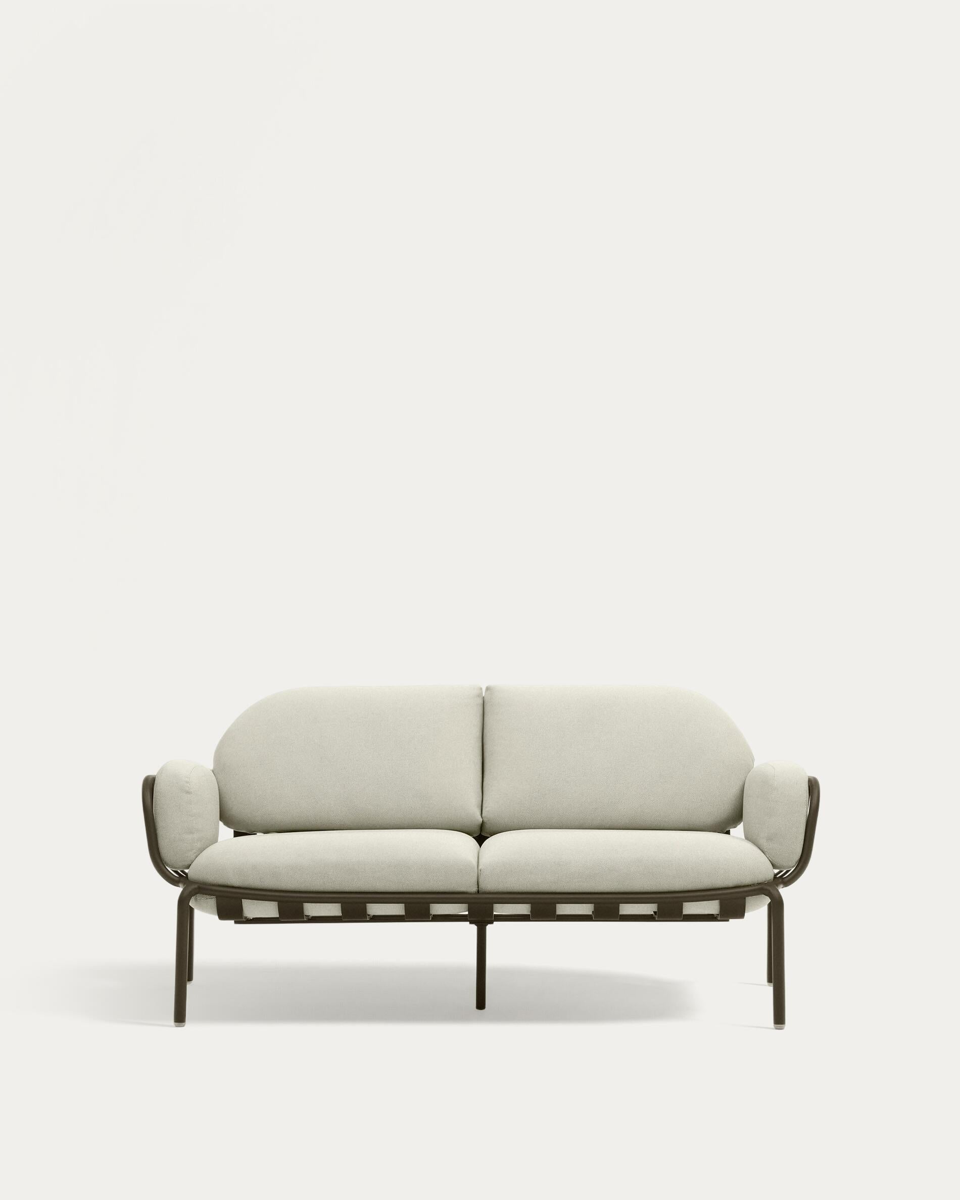 Joncols outdoor 2-seater sofa in aluminium with green painted finish and beige cushions 164cm