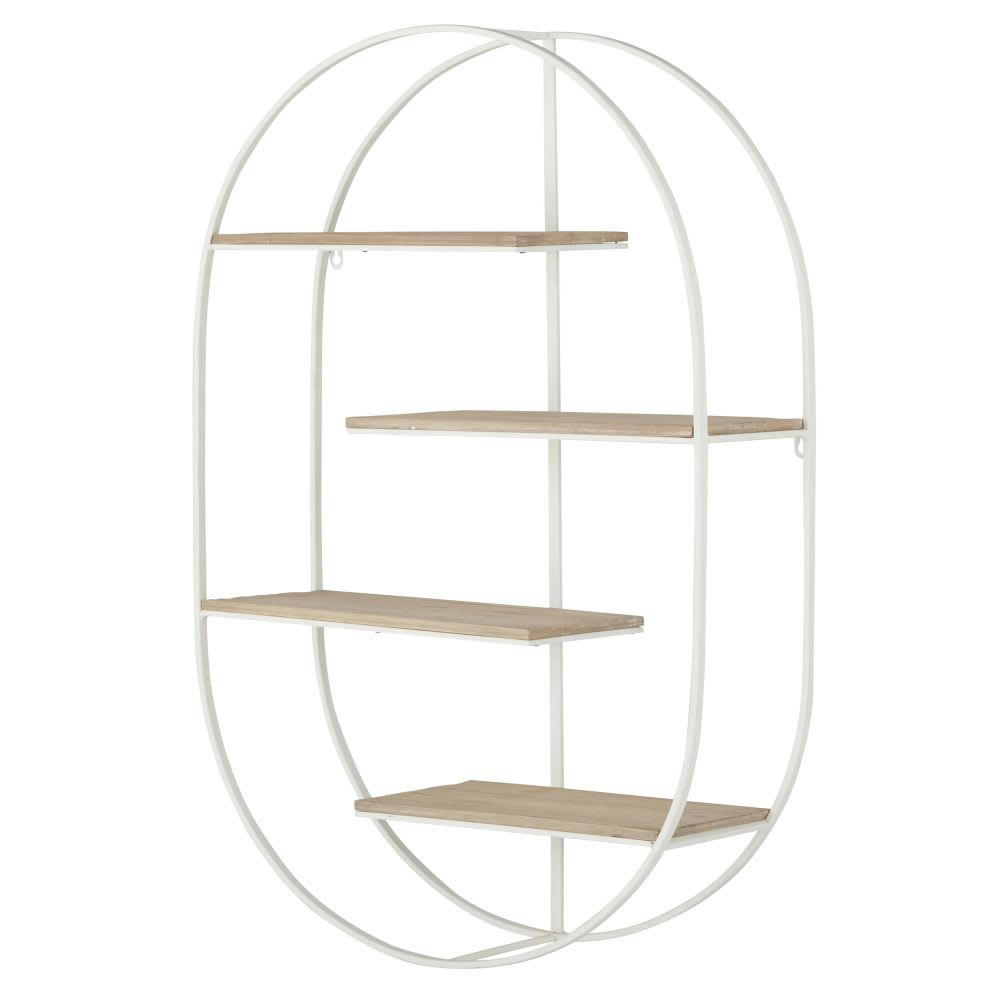 ANTONELLA - Etagère murale ovale en bois de sapin et métal recyclé doré