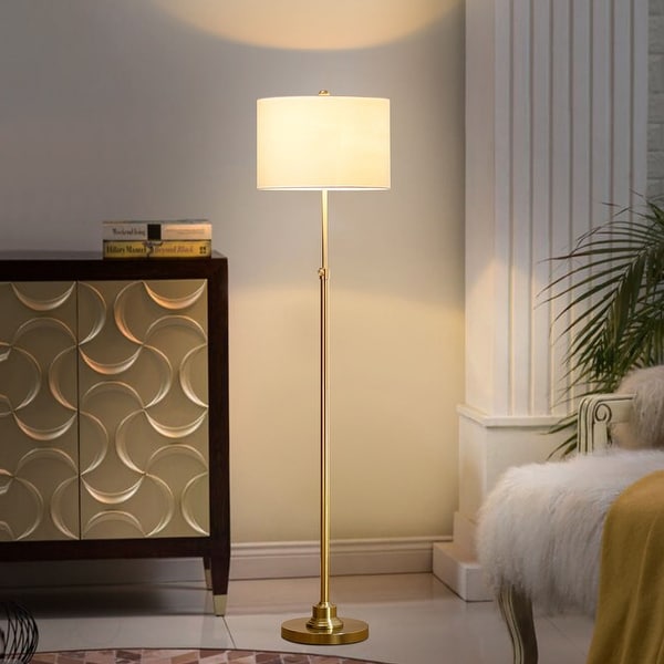 63.5" Modern Brass Adjustable Floor Lamp with White Linen Shade