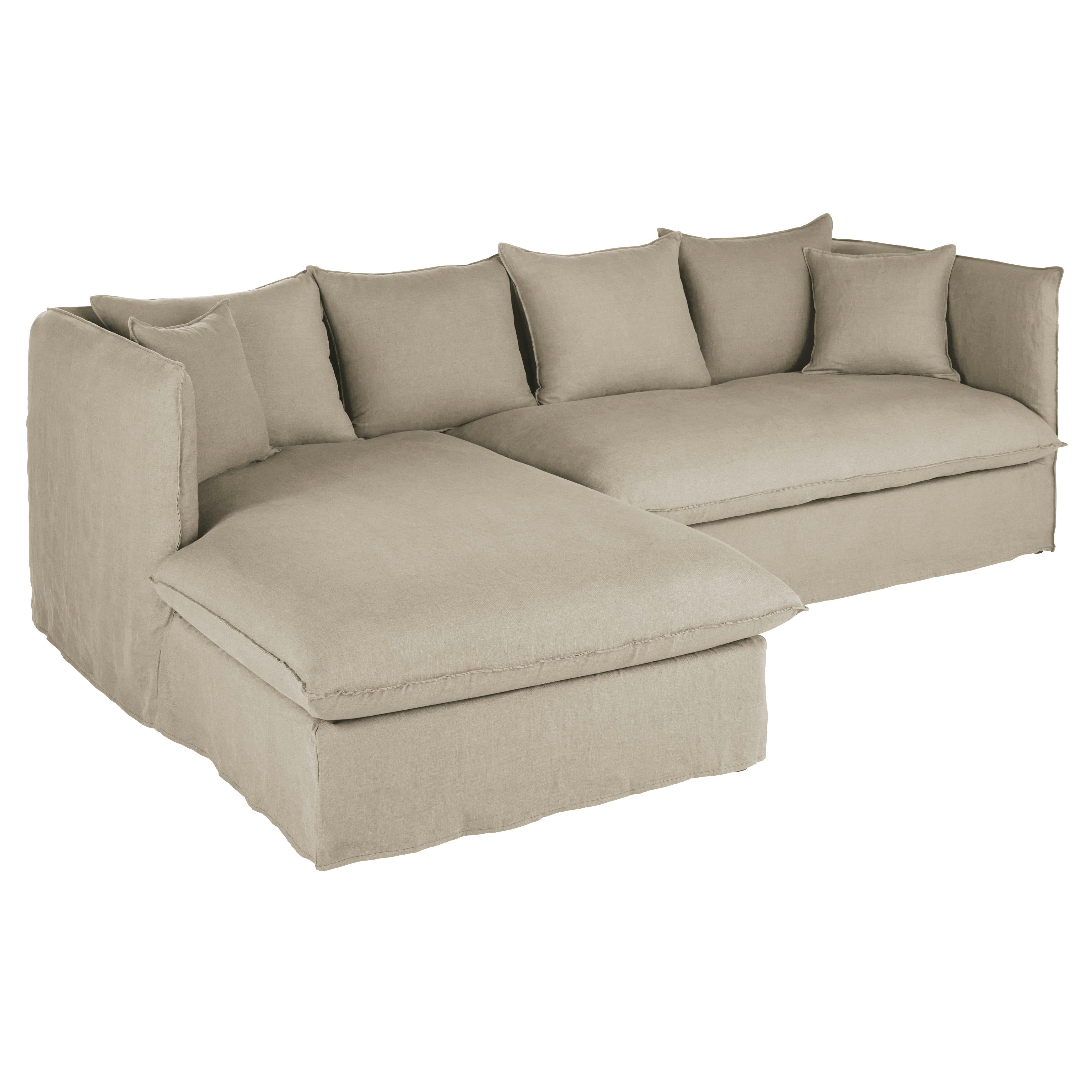 Louvain - Canapé d'angle gauche 3/4 places en lin froissé beige ficelle