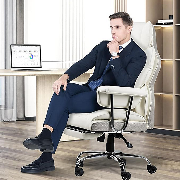 Chaise De Bureau Ergonomique Haute Dossier En Cuir Pivotante Avec Repose-pieds