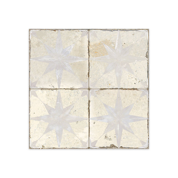 Carrelage Vintage effet Carreau ciment 3D Etoile Blanche et Fond Blanc 45x45x0,95 cm Sparta - Sol et mur intérieur (vendu par cart