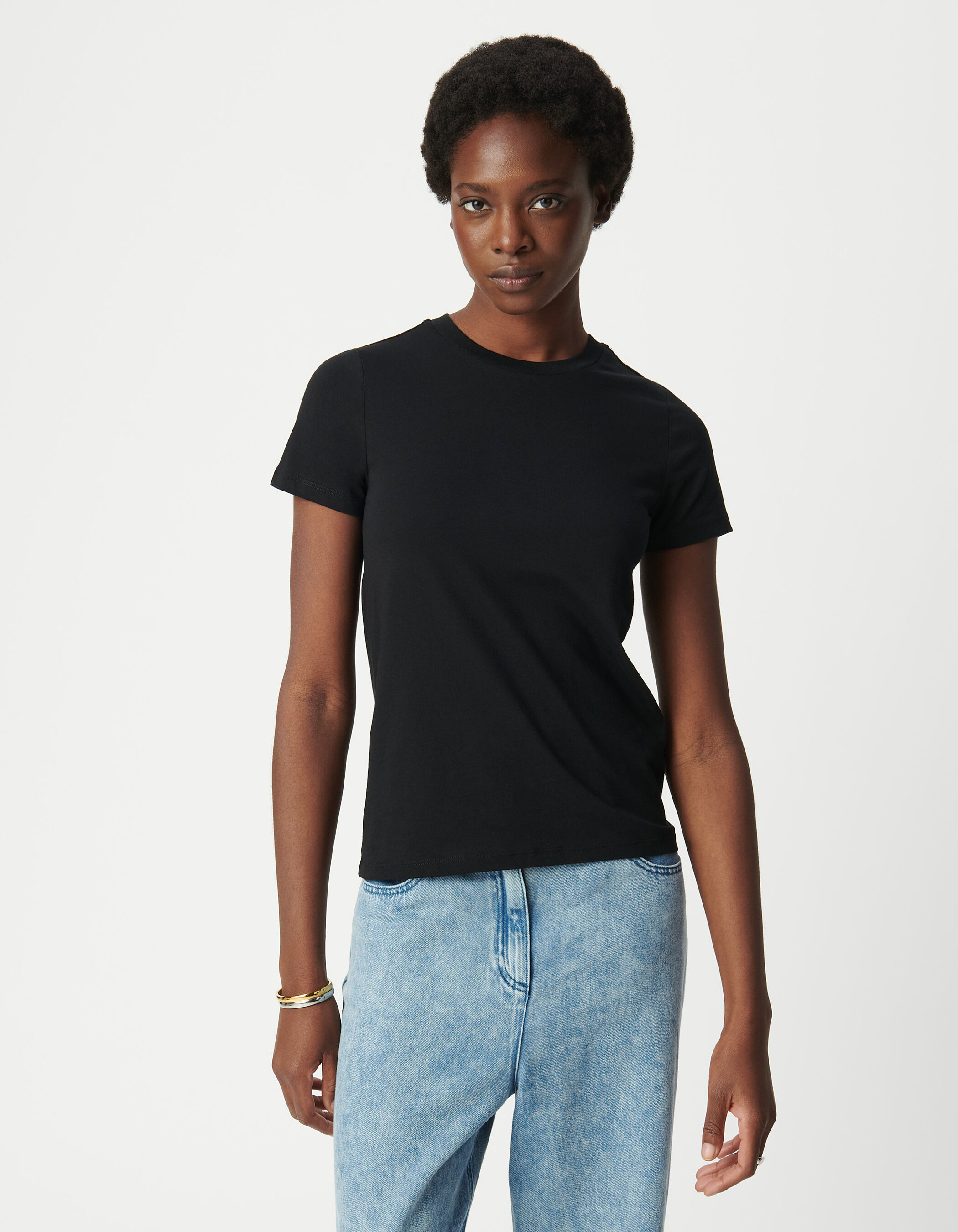 Tee-shirt col rond blanc broderie chevrons dos Femme