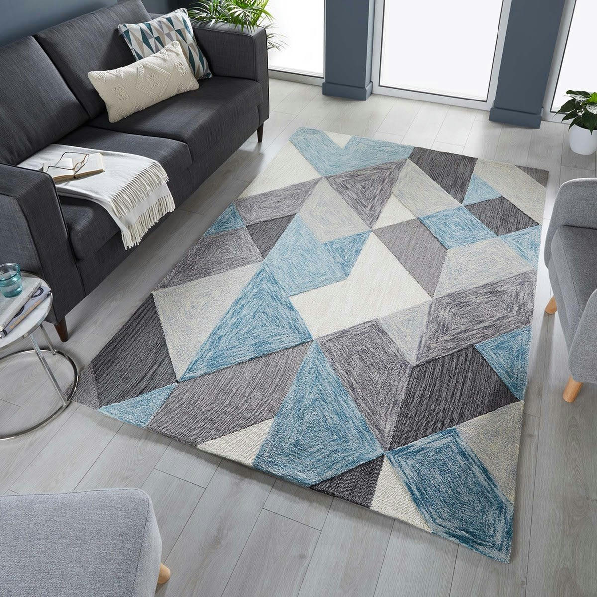 ICON - Tapis de salon en Polyester Bleu 120x170 cm