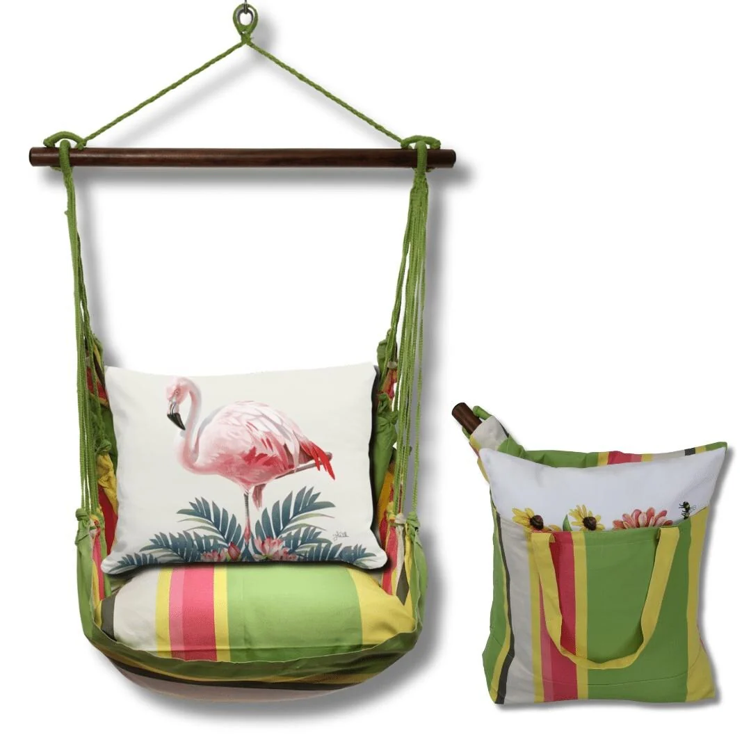 Magnolia Casual Swing Set 4 piece - Fresh Lime Stripe w/ Vivid Flamingo White