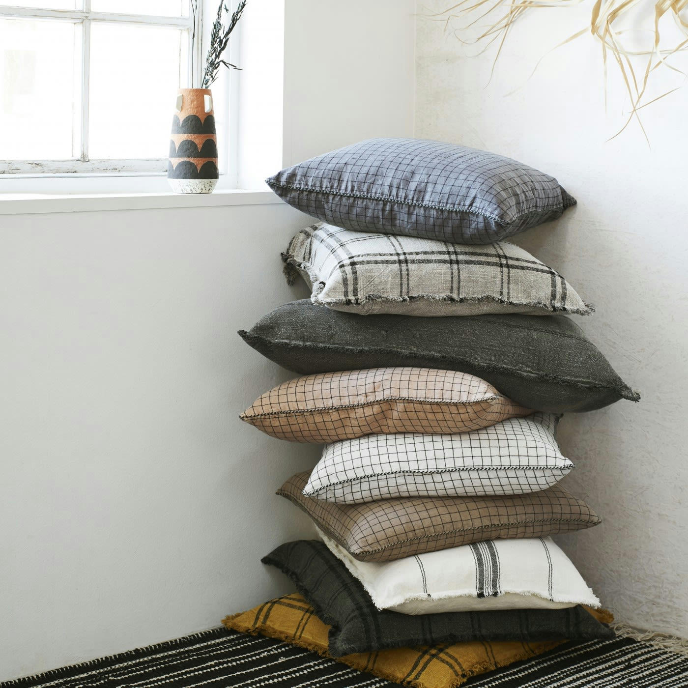 CARREAUX - Housse de coussin en lin à carreaux 50x50