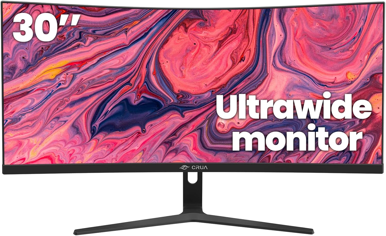 CRUA 30Inch Ultrawide Curved Monitor  21:9 FHD(2560x1080P) VA Computer Monitor  120% sRGB 100HZ 1500R PC Monitors Support FreeSync  Wall-Mounted  with HDMI/DP Display Port-Black