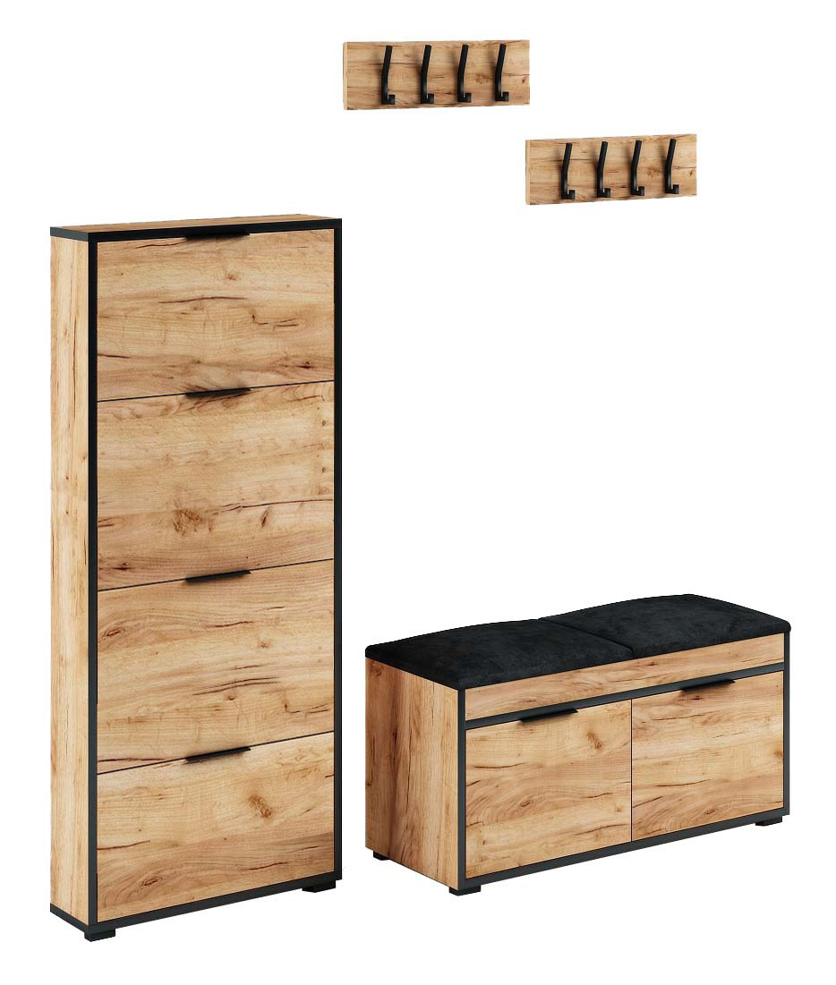Zestaw Do Przedpokoju Fala 14Wf3C Dąb Craft Złoty/Czarny/K 164,2X37X- Cm
