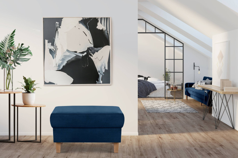 KONSIMO ERISO Welurowa Pufa granatowa, Puf z pojemnikiem, 71x71 cm