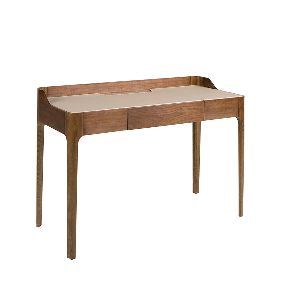 - Bureau avec plateau en croûte de cuir et noyer
