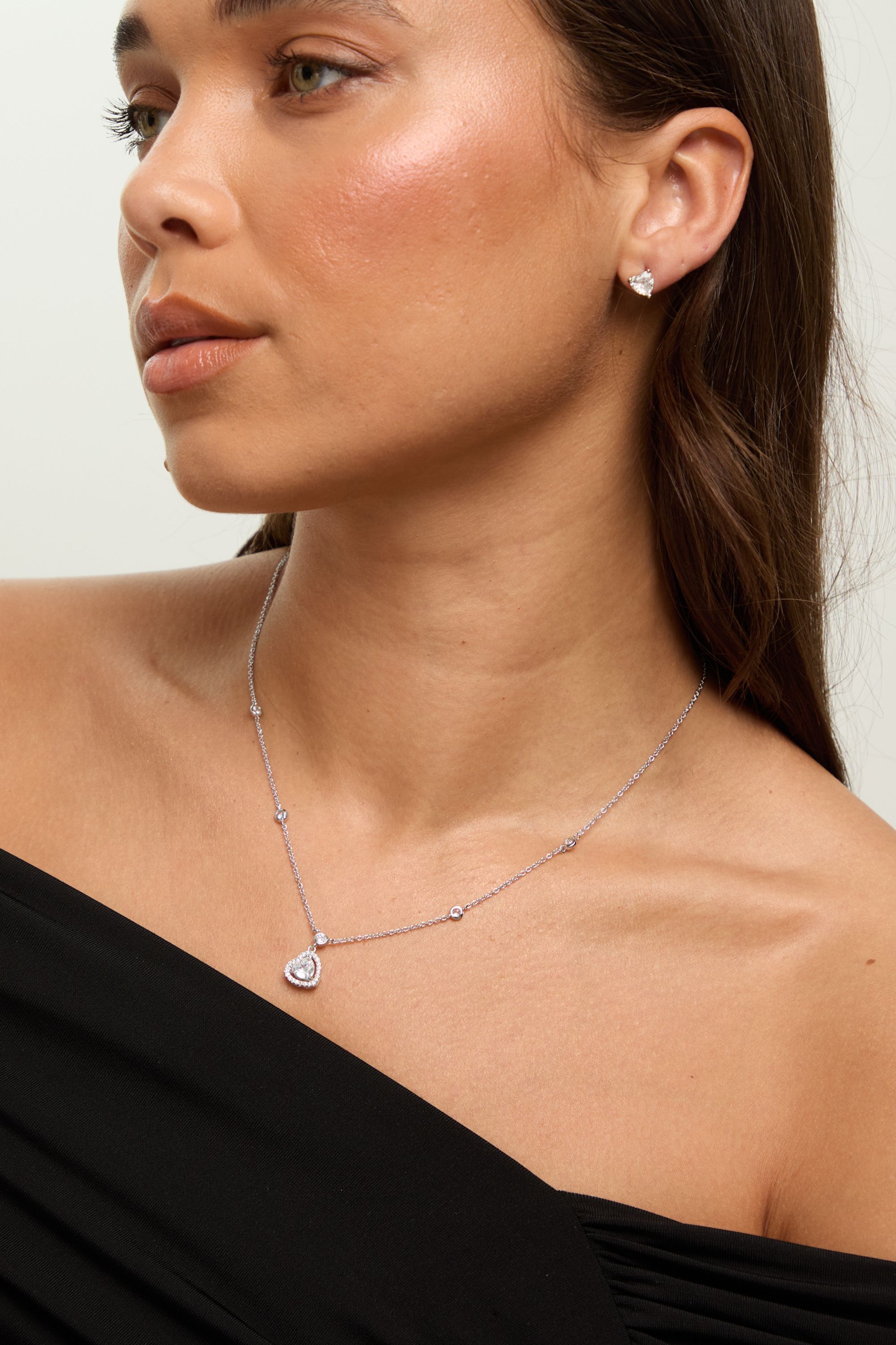 Jon Richard Rhodium Plated and Cubic Zirconia Heart Drop Set - Gift Box