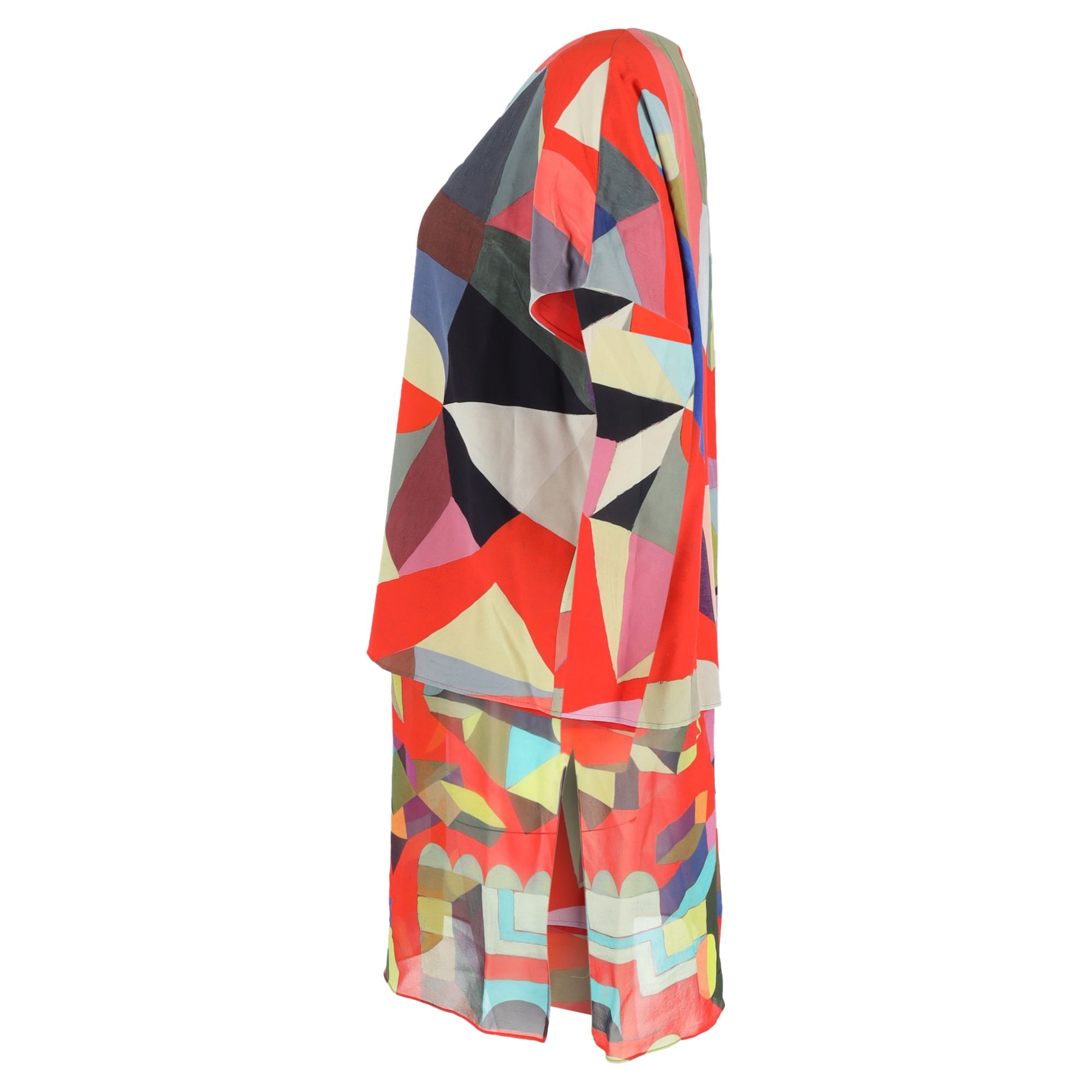 Akris Preloved Printed Mini Layered Loose Dress in Multicolor Silk