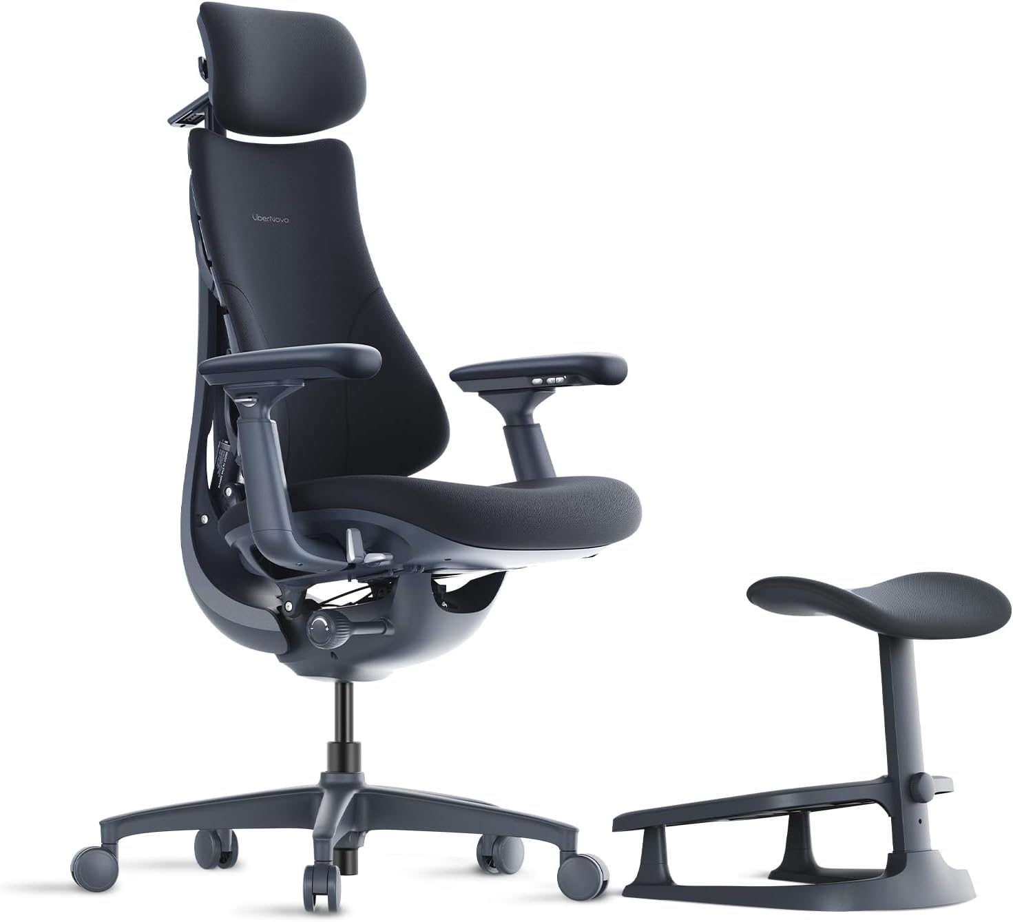 LiberNovo Dynamic Ergonomic Desk Chair + StepSync Footrest Bundle - Comfy Home Office Chair with Adaptive Lumbar Support, 160° Recline & Built-in Spine Stretch, Black+48cm
