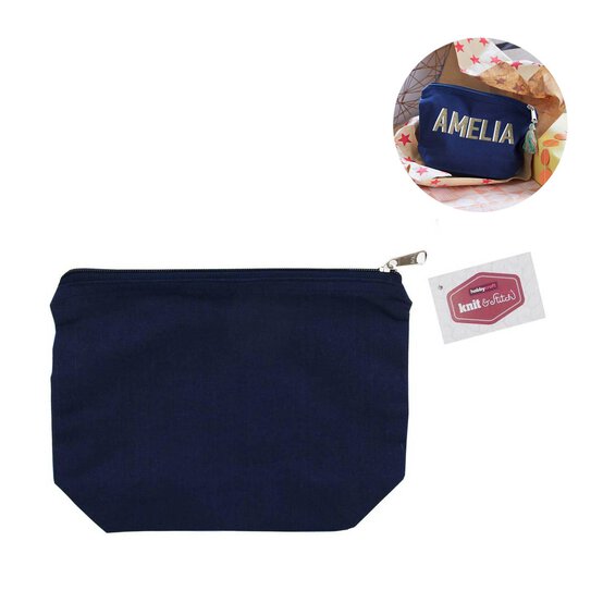 Navy Blue Cotton Zip Pouch 23cm x 16cm x 8cm