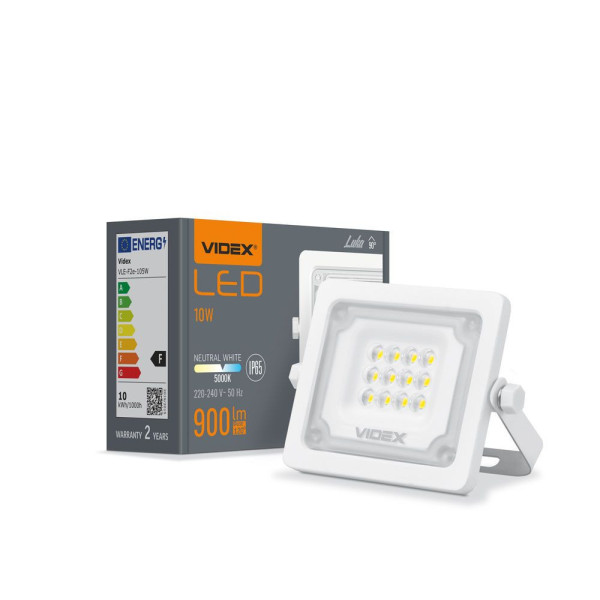 Naświetlacz halogen LUCAbiały LED 10W 900lm biały neutralny IP65 Videx