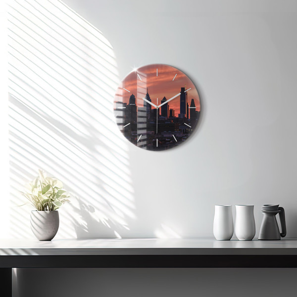 Zegar szklany ścienny do salonu Panorama miasta Philadelphia